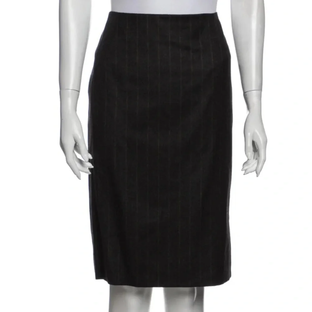 Akris women size 12‎ striped pencil skirt knee length workwear brown